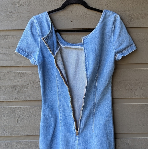 VTG 80s No Boundaries! Denim Bodycon Maxi Dress Size 3/4 - Picture 9 of 10